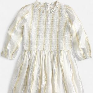 Crewcuts Toddler Girls Long-Sleeve Smocked Dress – Shimmer Stripes – Size 3